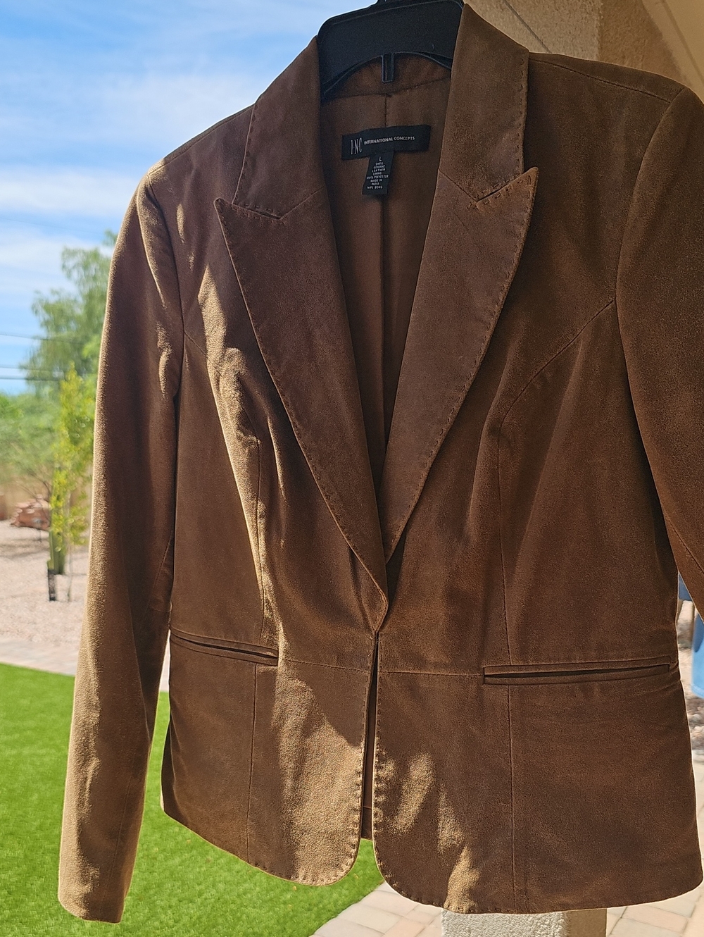 INC International Concepts Brown 100% Leather Blazer
